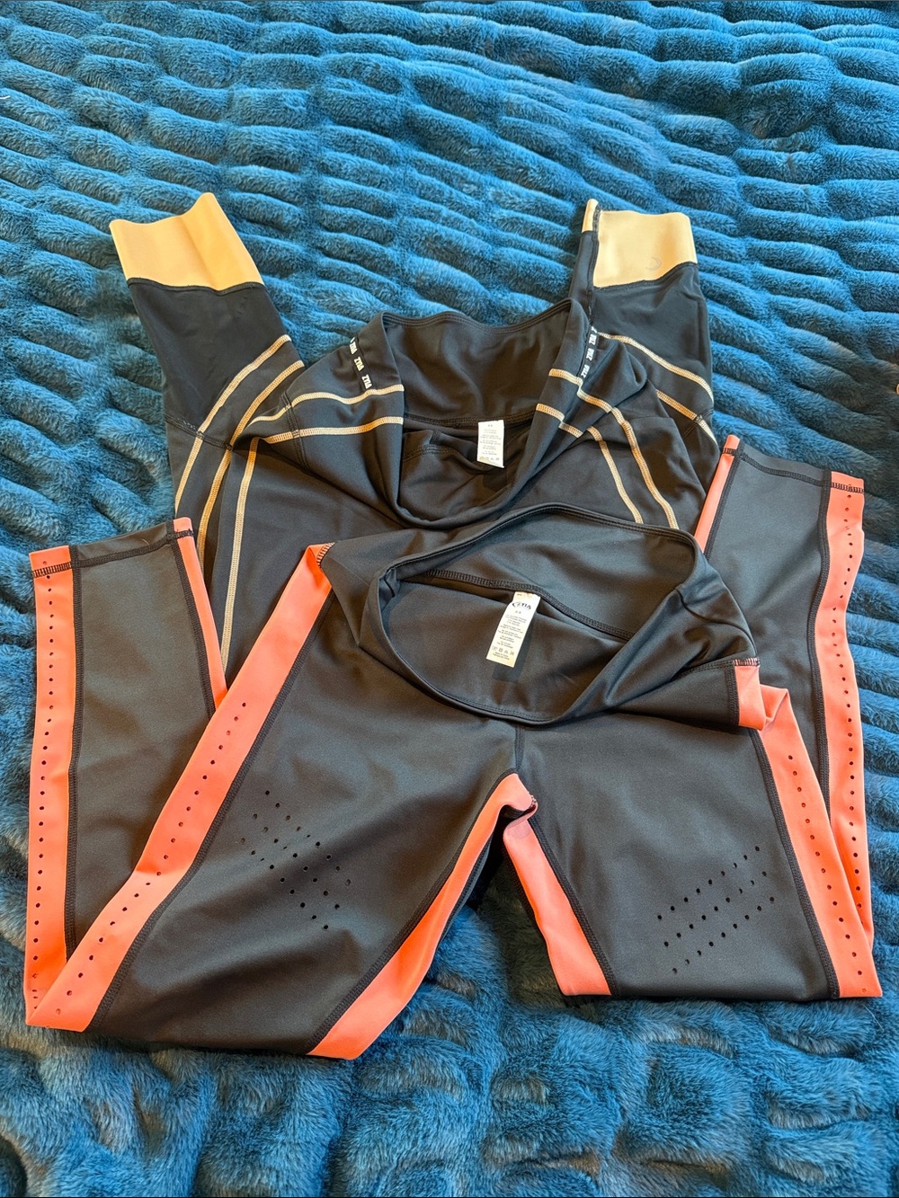 ZYIA Women’s Black Leggings with Coral and Gold Trim Size 6-8